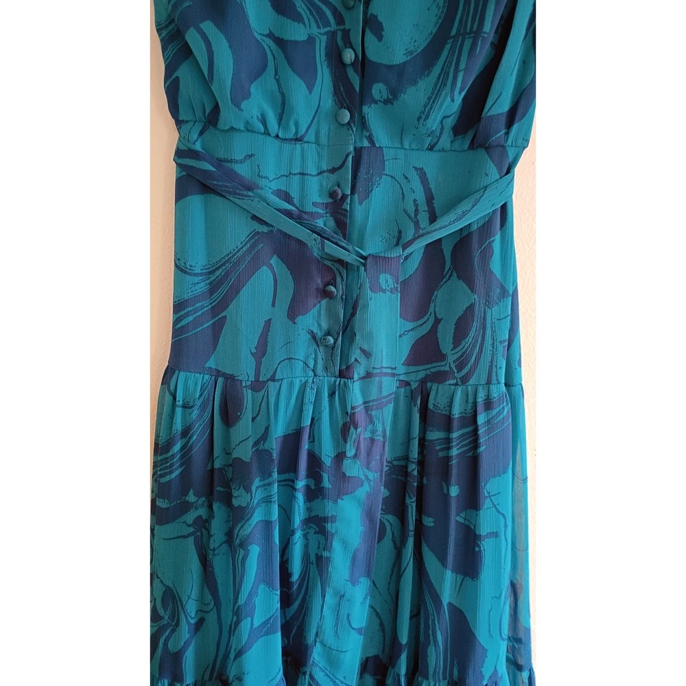 Taylor Teal Navy Blue Marble Print Tiered Maxi Dress Flutter Sleeve Sz 6 Cottage - Picture 7 of 7